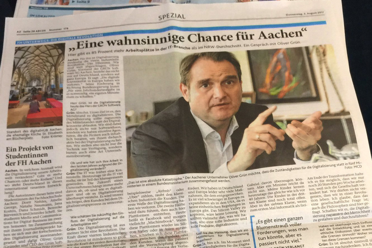 Die Aachener Zeitung veröffentlichte am 3. August 2017 ein Grundsatz-Interview mit Oliver Grün.